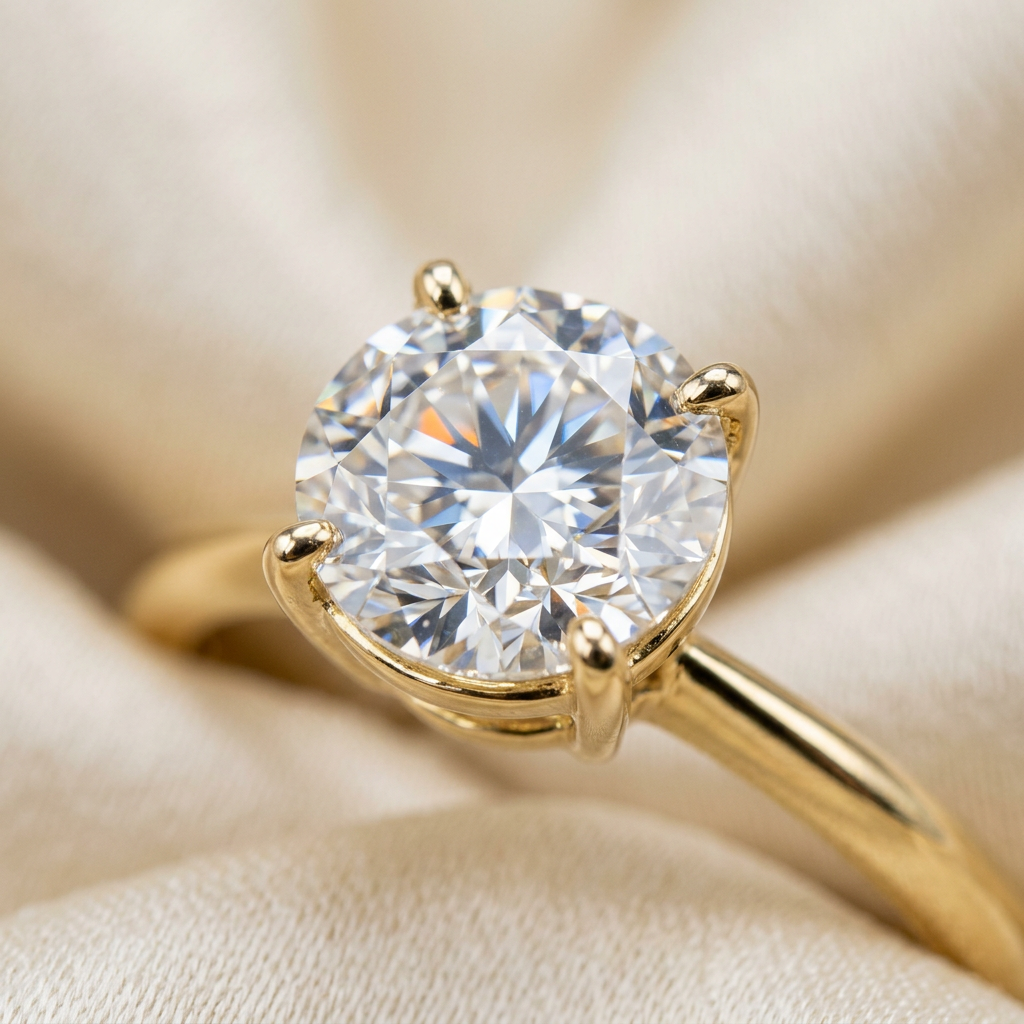 Close-up of the Aurelia Solitaire Ring's diamond setting